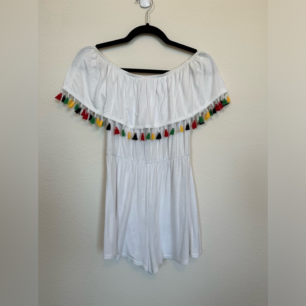 ASOS / Boohoo | White Romper with colored tassels | Size 4